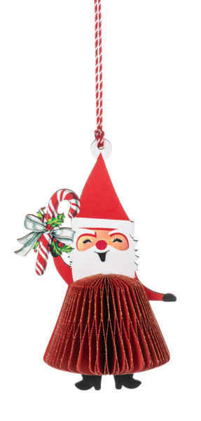 Honeycomb Santa Retro Style Ornament candy cane