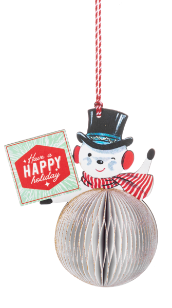 Honeycomb Snowman Retro Style Ornament happy holidays