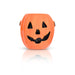 Orange pumpkin-shaped container with a black face on a white background