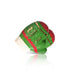 Decorative green and red mittens with gold accents on a white background