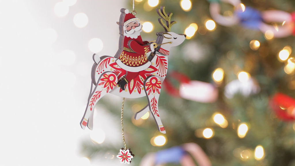 Pull-String Reindeer With Santa 2024 Wood Ornament