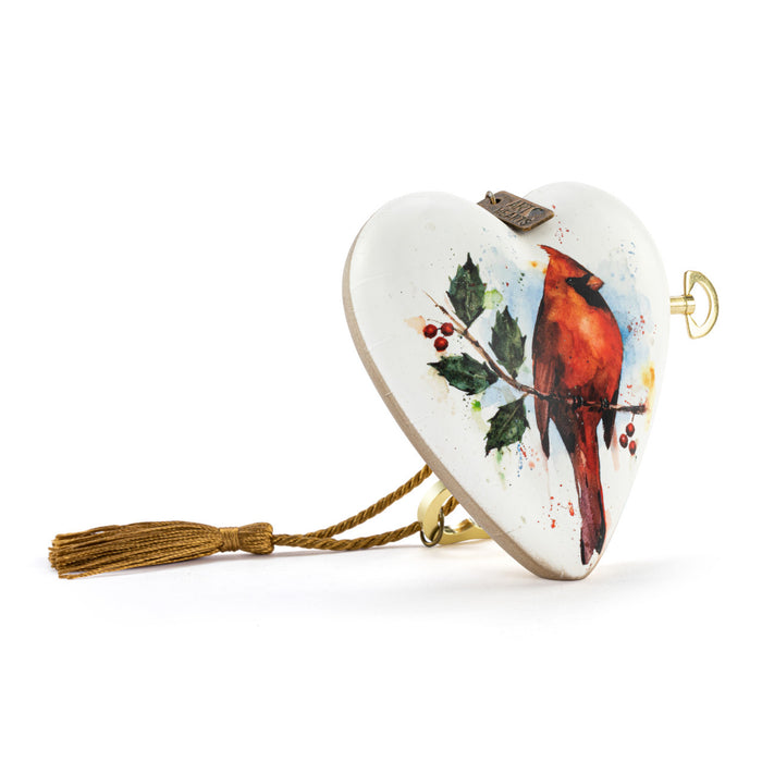 Cardinal with Holly Musical Art Heart