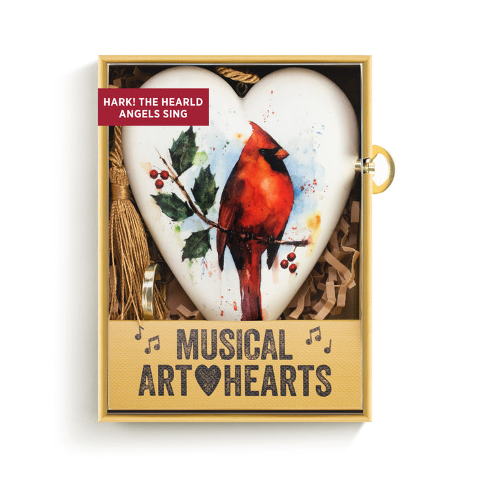 Cardinal with Holly Musical Art Heart