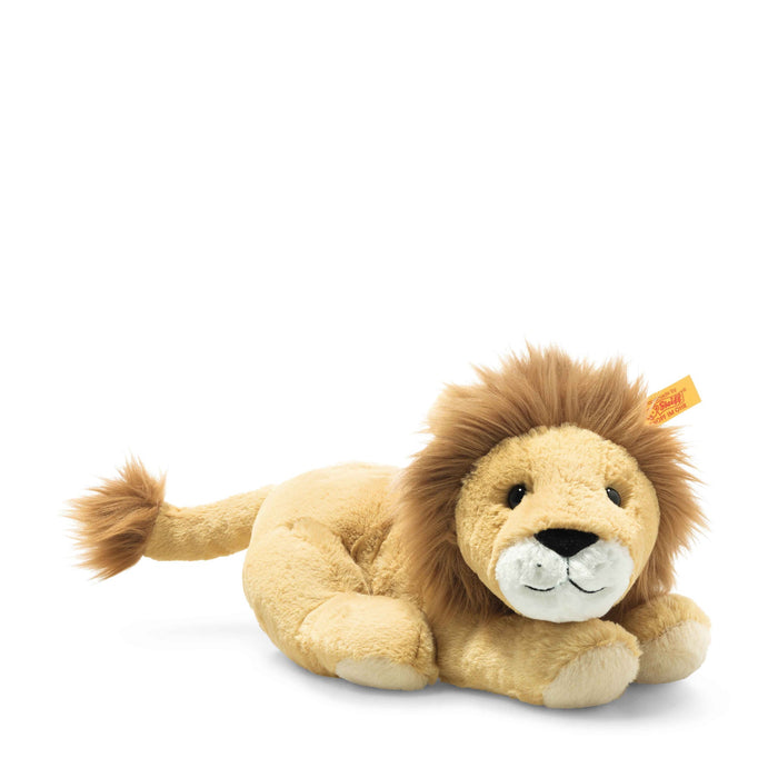 Plush lion toy on a white background