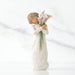 Decorative figurine of a woman holding flowers on a white background