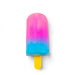 A single popsicle with a pink-to-blue gradient frozen body and a bright yellow stick, centered on a plain white background.