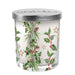 Decorative candle with Christmas-themed design on a white background
