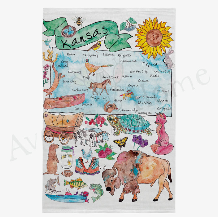 Kansas State Map Kitchen Towel