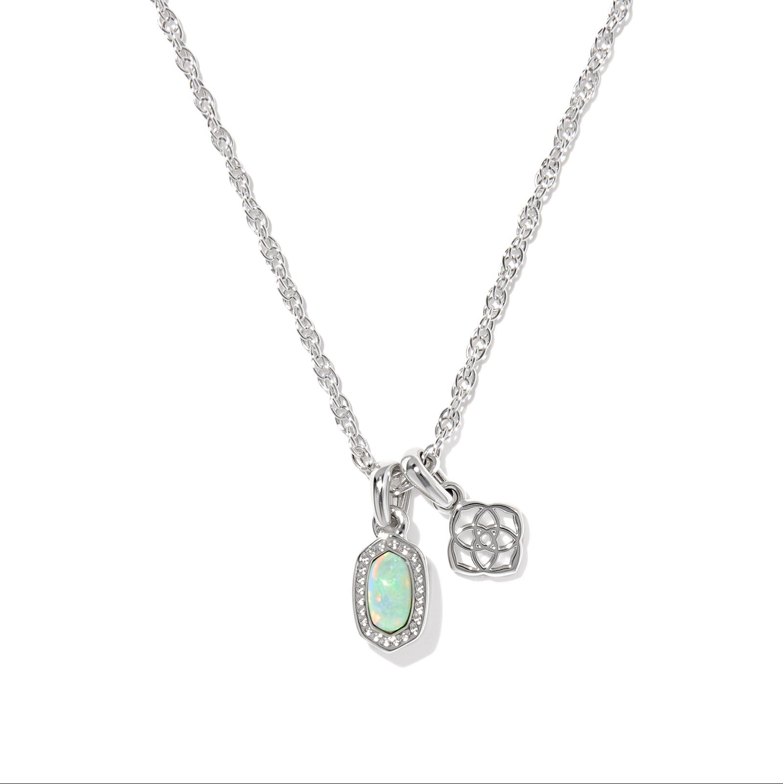 Kendra Scott Mini Elisa and Dira Silver Necklace in Green Lab
