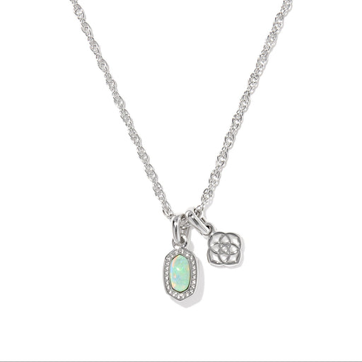 Kendra Scott Mini Elisa and Dira Silver Necklace in Green Lab Grown Opal