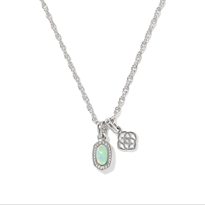 Kendra Scott Mini Elisa and Dira Silver Necklace in Green Lab Grown Opal