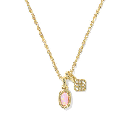 Kendra Scott Mini Elisa and Dira Gold Necklace in Light Pink Lab Grown Opal