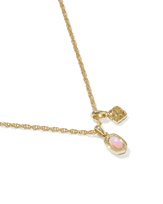 Kendra Scott Mini Elisa and Dira Gold Necklace in Light Pink Lab Grown Opal