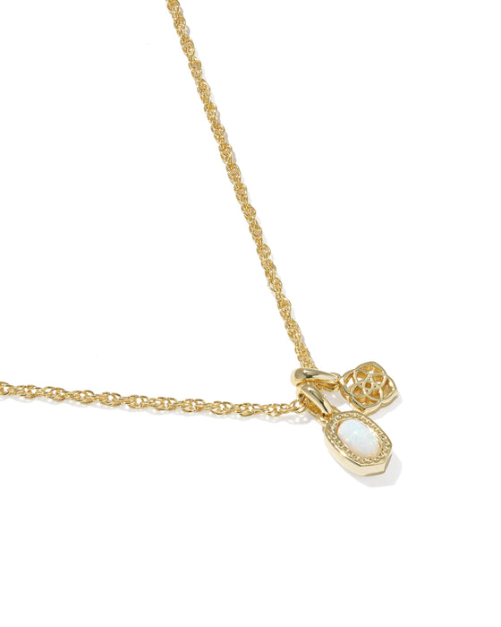 Kendra Scott Mini Elisa and Dira Gold Necklace in Bright White Lab Grown Opal