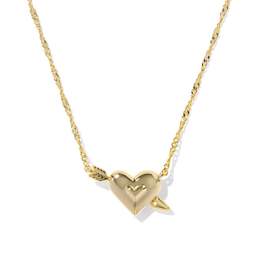 Gold heart-shaped pendant necklace on a white background