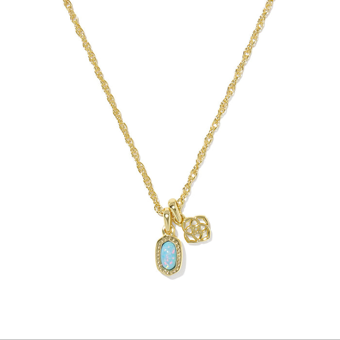 Kendra Scott Mini Elisa and Dira Gold Necklace in Blue Lab Grown Opal