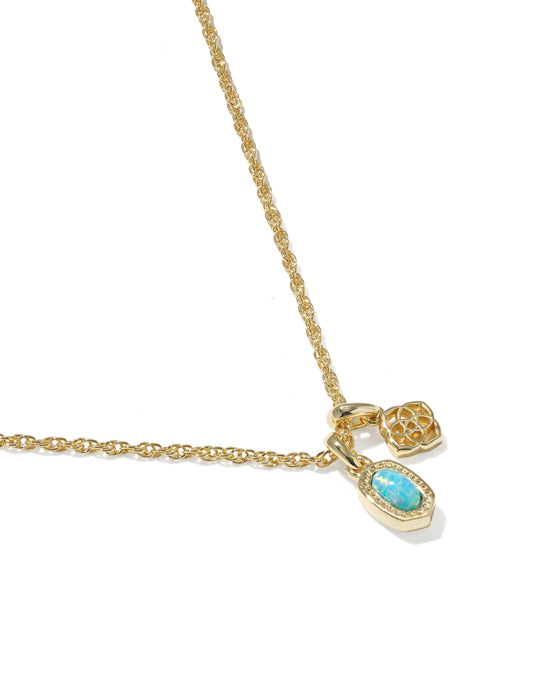 Kendra Scott Mini Elisa and Dira Gold Necklace in Blue Lab Grown Opal