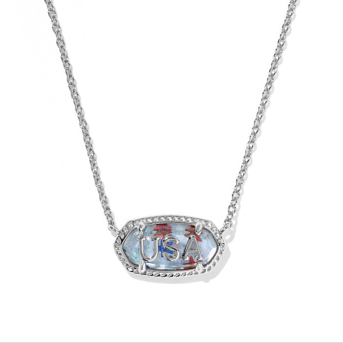 Kendra Scott Elisa USA Silver Pendant Necklace in in Red White Blue Star Illusion