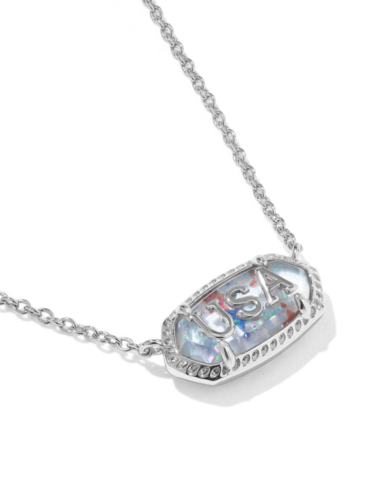 Kendra Scott Elisa USA Silver Pendant Necklace in in Red White Blue Star Illusion
