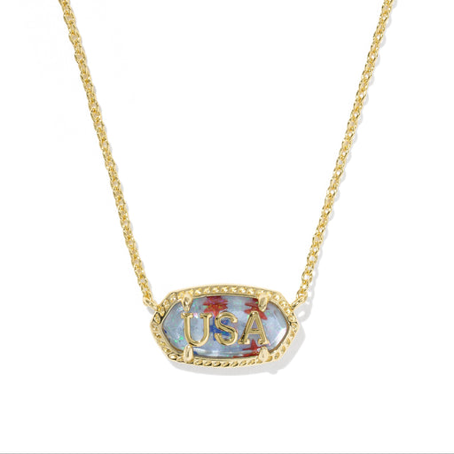 Kendra Scott Elisa USA Gold Pendant Necklace in Red White Blue Star Illusion