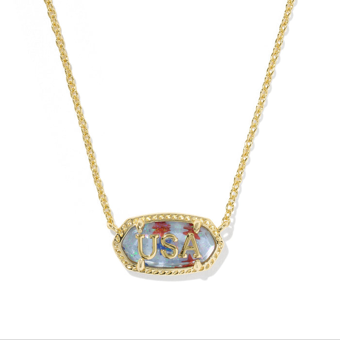 Kendra Scott Elisa USA Gold Pendant Necklace in Red White Blue Star Illusion