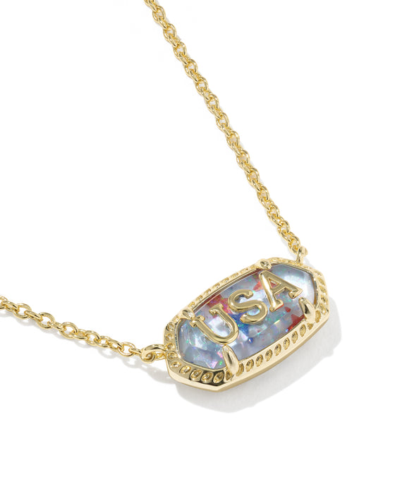 Kendra Scott Elisa USA Gold Pendant Necklace in Red White Blue Star Illusion