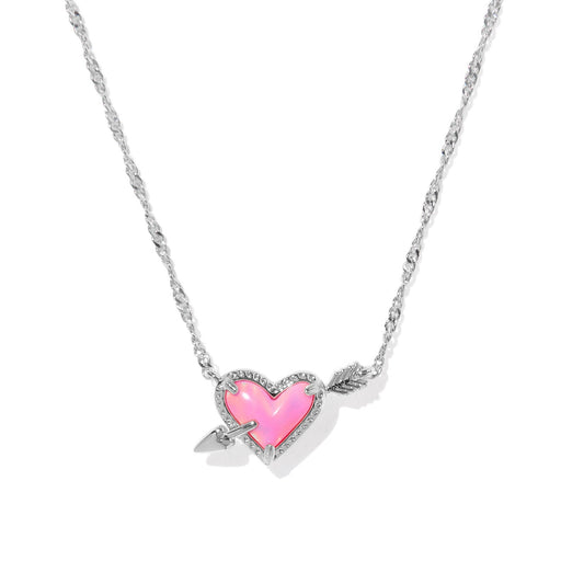 Necklace with a heart-shaped pink pendant on a white background