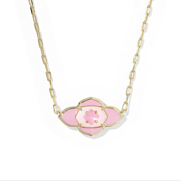 Kendra Scott Abbie Medallion Gold Pendant Necklace in Pink Mix