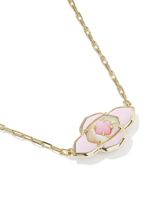 Kendra Scott Abbie Medallion Gold Pendant Necklace in Pink Mix