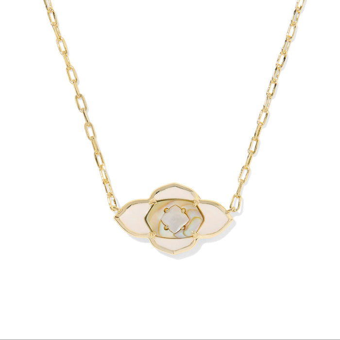 Kendra Scott Abbie Medallion Gold Pendant Necklace in Neutral Mix