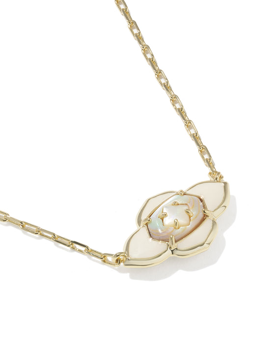 Kendra Scott Abbie Medallion Gold Pendant Necklace in Neutral Mix