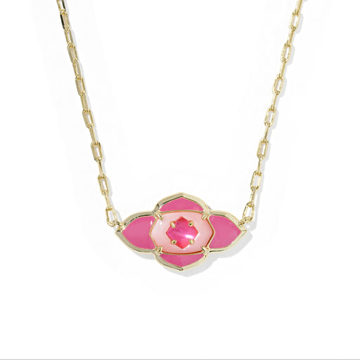 Kendra Scott Abbie Medallion Gold Pendant Necklace in Hot Pink Mix