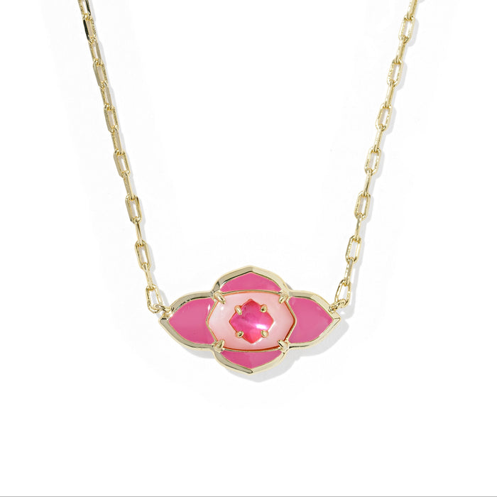Kendra Scott Abbie Medallion Gold Pendant Necklace in Hot Pink Mix