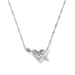 Silver necklace with a heart-shaped pendant on a white background