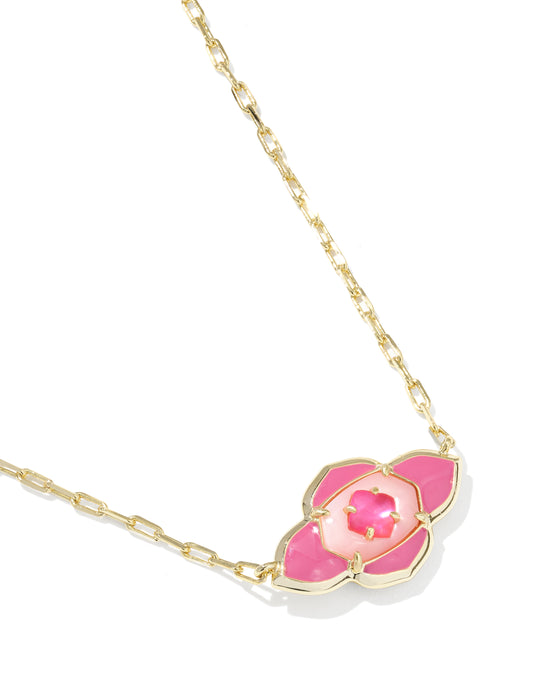 Kendra Scott Abbie Medallion Gold Pendant Necklace in Hot Pink Mix