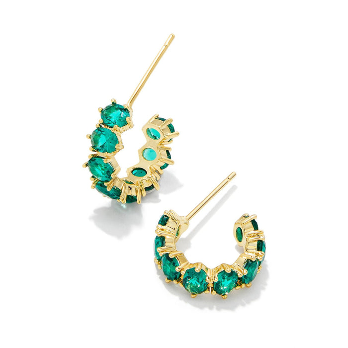 Kendra Scott Cailin Gold Crystal Huggie Earrings in Green Crystal