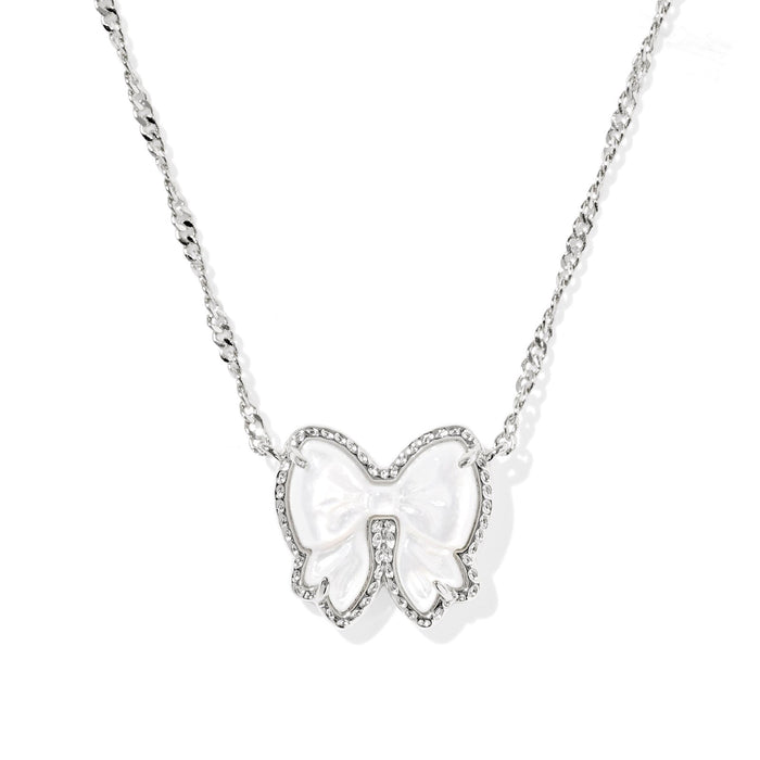 HALEY BOW SHORT PENDANT NECKLACE SILVER IVORY MOTHER OF PEARL