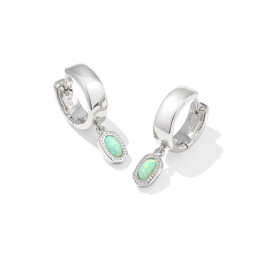 Kendra Scott Mini Ellie Silver Wide Huggie Earrings in Green Lab Grown Opal