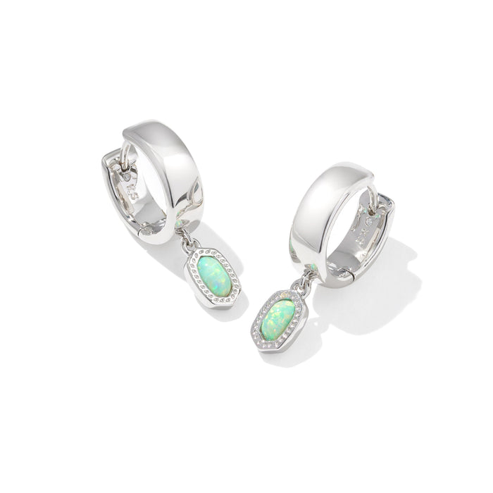 Kendra Scott Mini Ellie Silver Wide Huggie Earrings in Green Lab Grown Opal