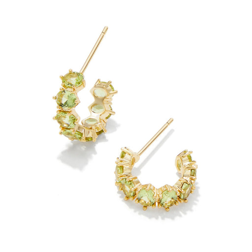 Kendra Scott Cailin Gold Crystal Huggie Earrings in Green Peridot Crystal