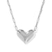Silver heart-shaped pendant on a chain against a white background