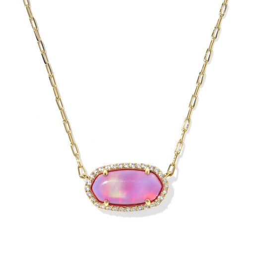 Necklace with a pink opal pendant on a gold chain against a white background