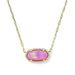 Necklace with a pink opal pendant on a gold chain against a white background