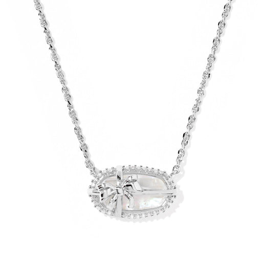 ELISA BOW SHORT PENDANT NECKLACE SILVER IRIDESCENT CRYSTAL IVORY ILLUSION