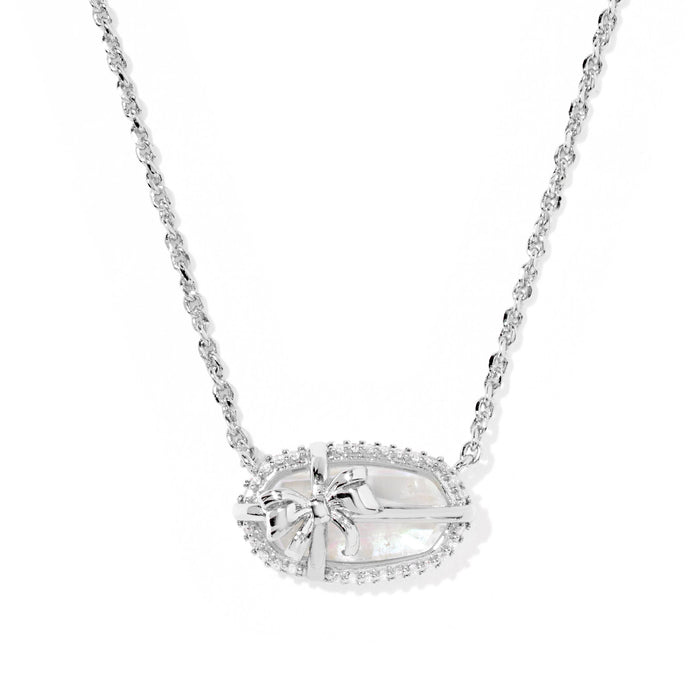 ELISA BOW SHORT PENDANT NECKLACE SILVER IRIDESCENT CRYSTAL IVORY ILLUSION