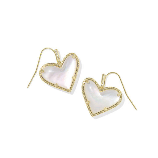Heart-shaped earrings with gold frames on a white background