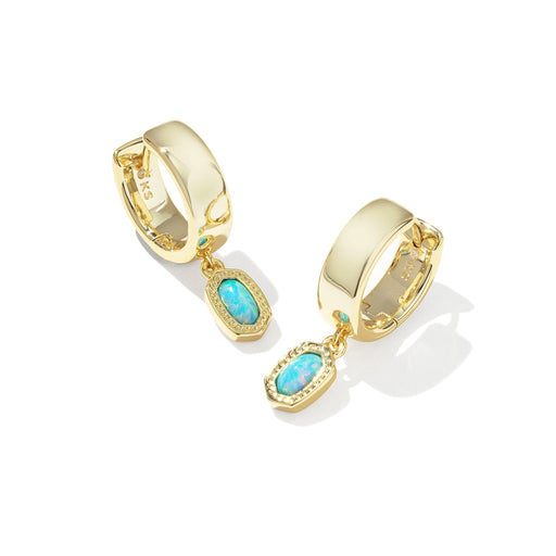 Kendra Scott Mini Ellie Gold Wide Huggie Earrings in Blue Lab Grown Opal