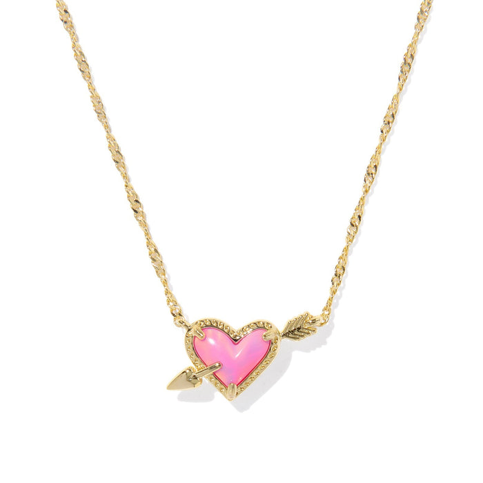 Necklace with a pink heart-shaped pendant on a white background