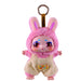 Plush toy keychain with pink bunny ears and face on a white background
