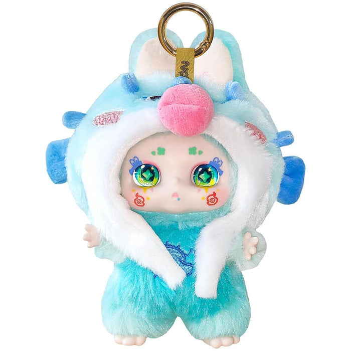 Plush toy keychain with colorful design on a white background
